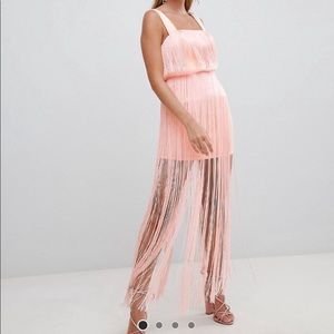 ASOS DESIGN Fringe Square Neck Scuba Midaxi Dress